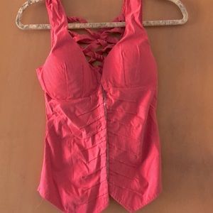 Pink/coral corset top with backless strap detail